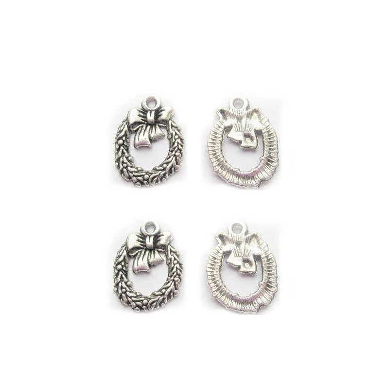 10 Pcs Tibetan Silver Christmas Wreath 16X12mm Charms Pendants