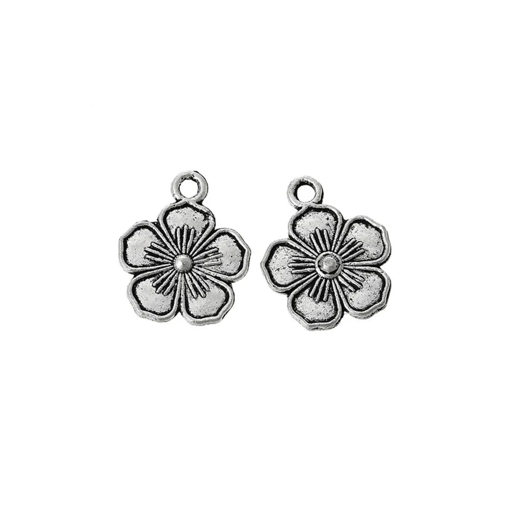 10 Pcs Tibetan Silver FLOWER 16mm x 13mm Charms Pendants, Lead & Nickel Free Metal Charms Pendants Beads