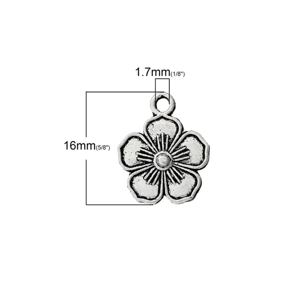 10 Pcs Tibetan Silver FLOWER 16mm x 13mm Charms Pendants, Lead & Nickel Free Metal Charms Pendants Beads