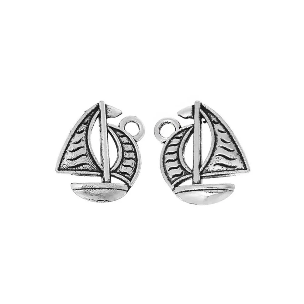 10 Pcs Tibetan Silver SAILING BOAT 17mm x 14mm Charms Pendants, Lead & Nickel Free Metal Charms Pendants Beads