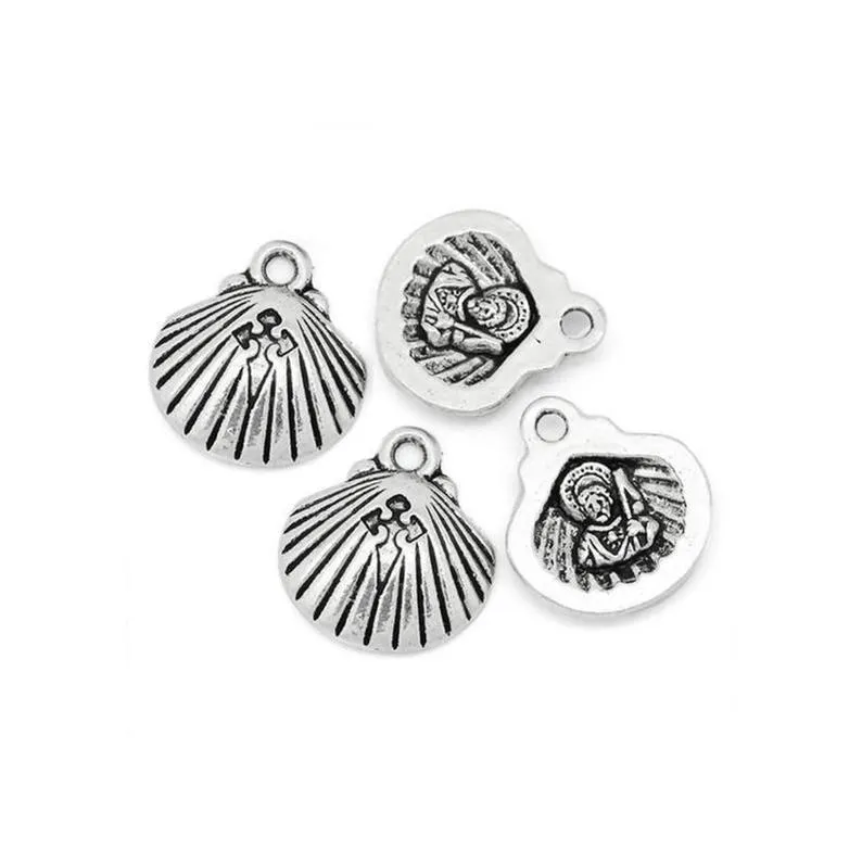 10 Pcs Tibetan Silver SHELL WITH PERSON CARVED 16mm x 18mm Charms Pendants, Lead & Nickel Free Metal Charms Pendants Beads