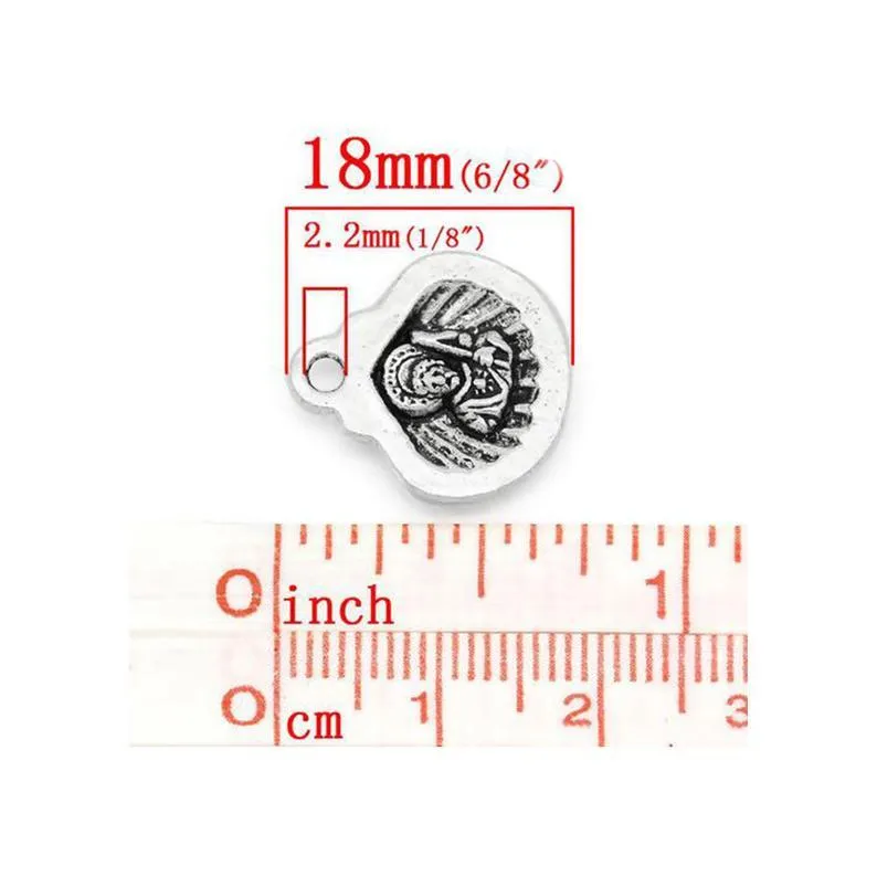 10 Pcs Tibetan Silver SHELL WITH PERSON CARVED 16mm x 18mm Charms Pendants, Lead & Nickel Free Metal Charms Pendants Beads