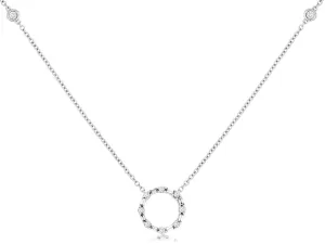 14K White Gold Baguette and Pave Diamond Circle Necklace