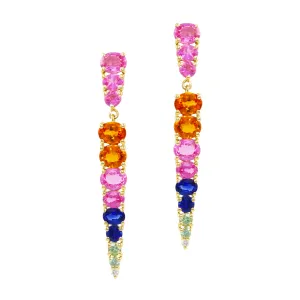14K Yellow Multi-Colored Sapphire and Natural Diamond Dangle Earrings