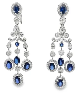 18K White Gold Blue Sapphire and Diamond Chandelier Earrings