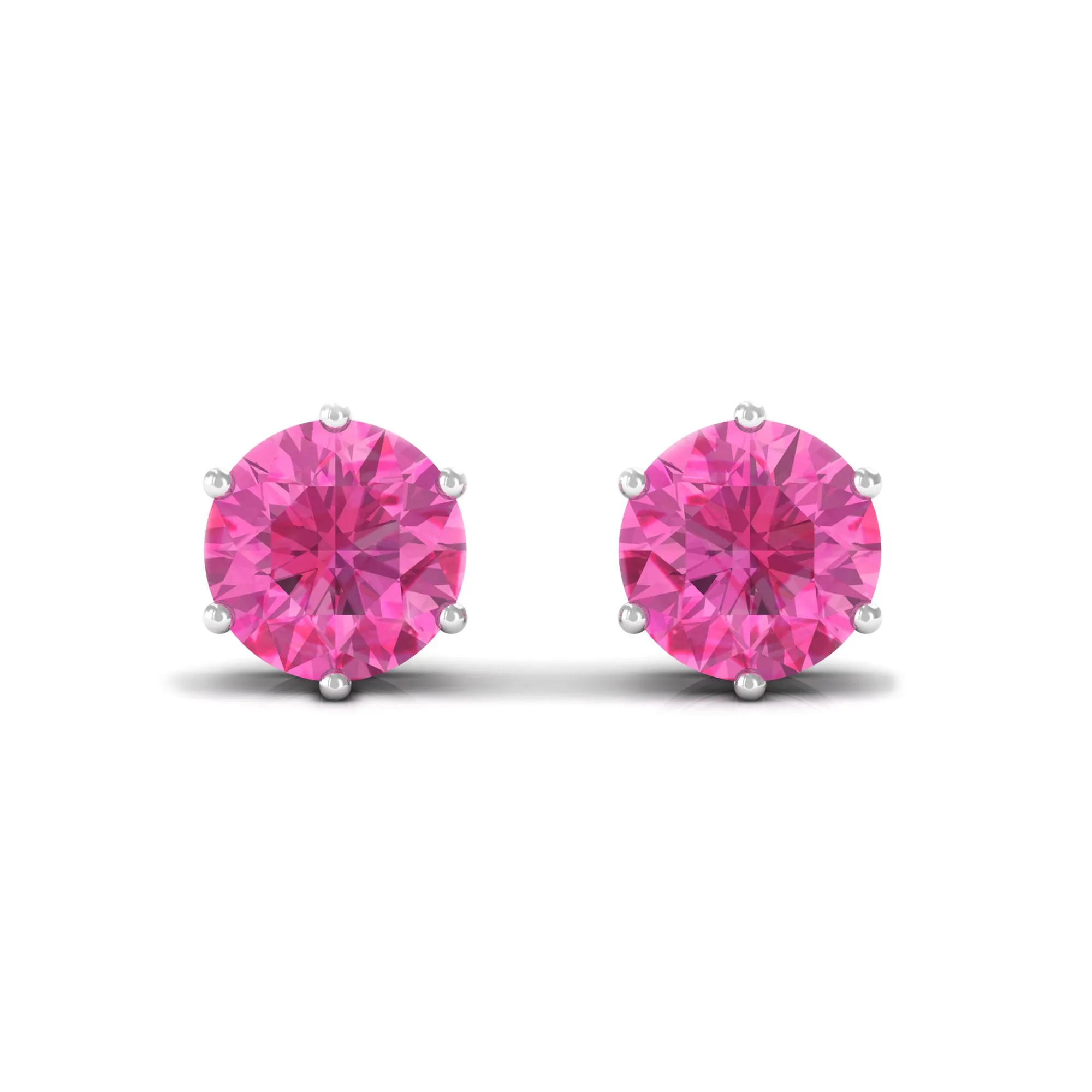 4 MM Genuine Pink Sapphire Solitaire Stud Earrings in 6 Prong Setting