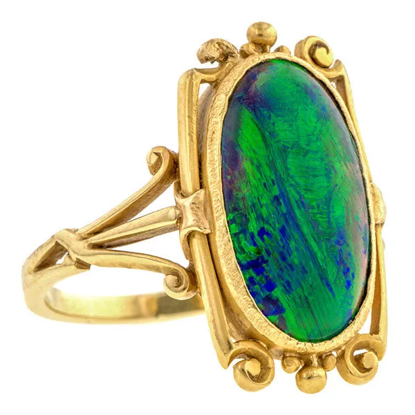 Art Nouveau Black Opal Ring