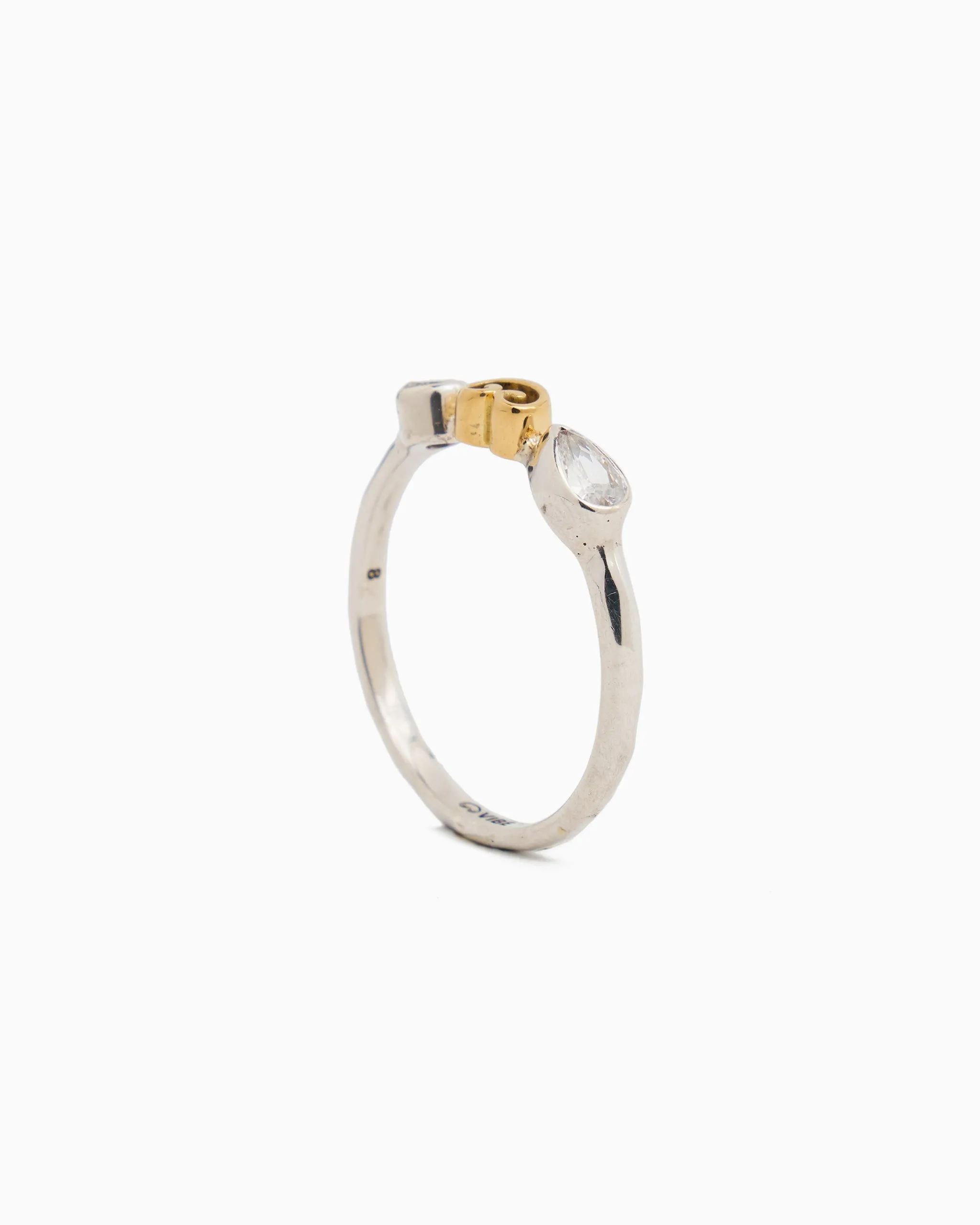 Double Stone & Petroglyph Ring - White Zircon