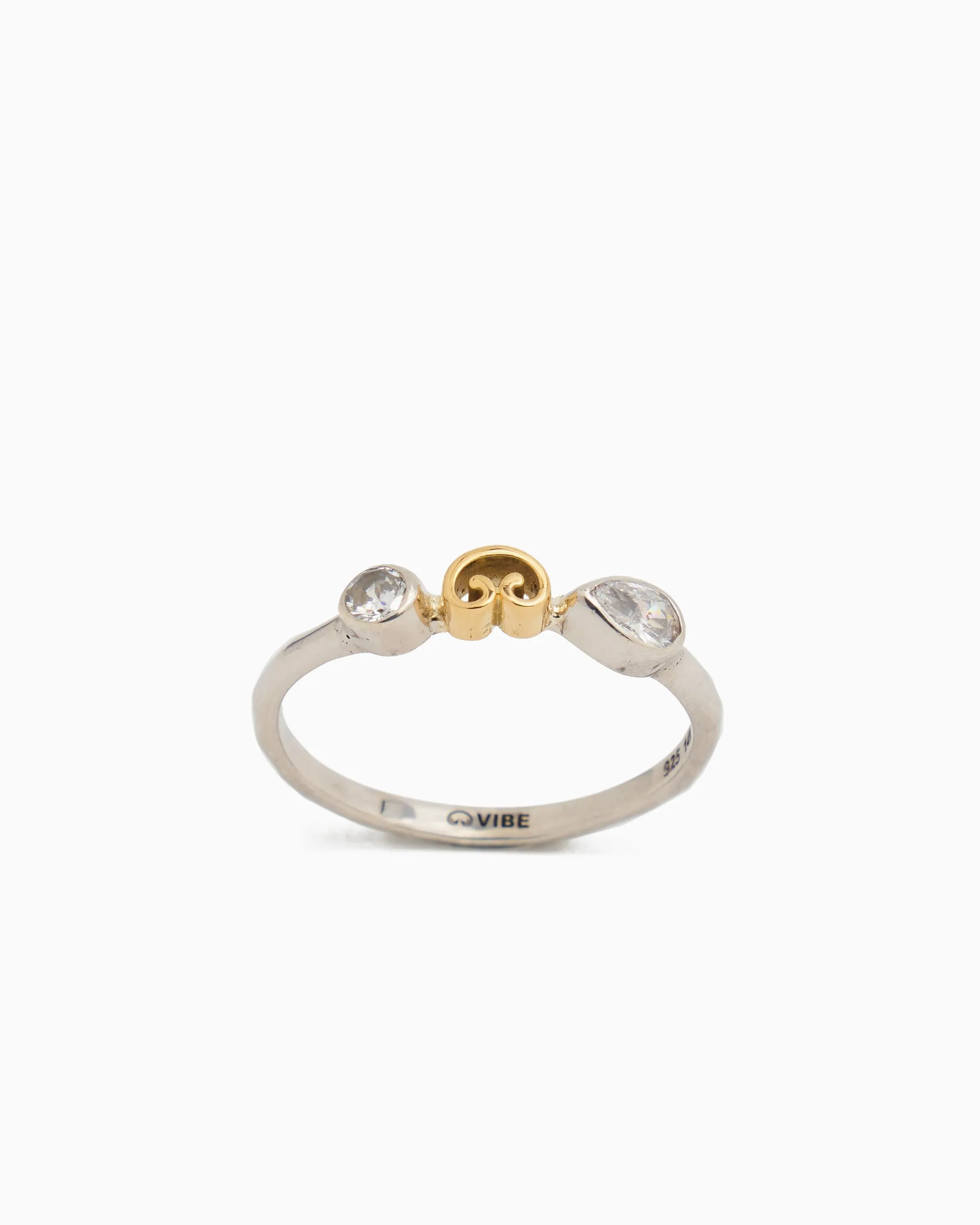 Double Stone & Petroglyph Ring - White Zircon