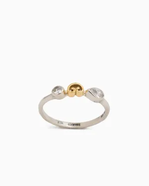 Double Stone & Petroglyph Ring - White Zircon
