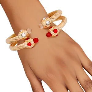 DST Red Clear Crystal Gold Cable Bangle Bracelets