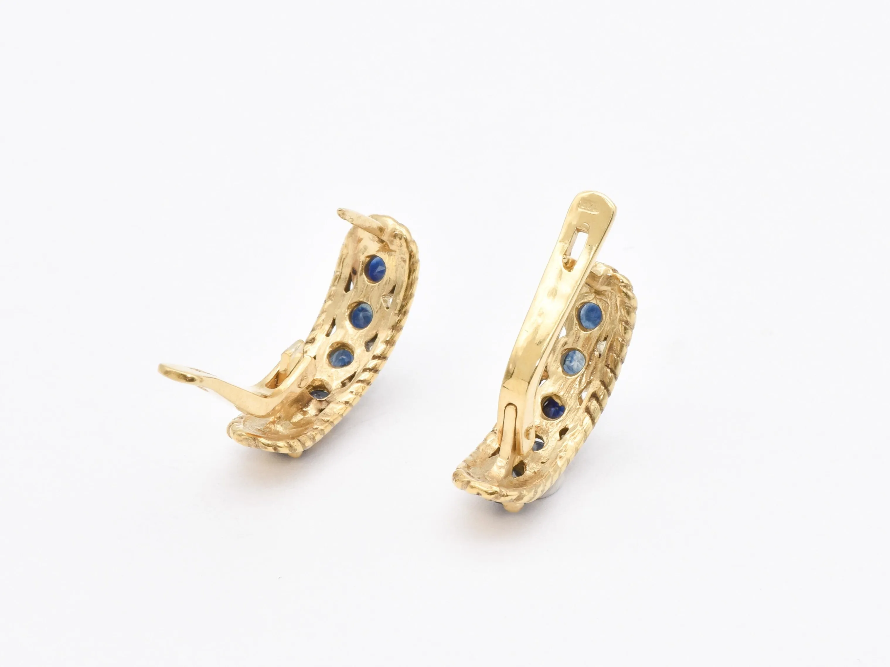 Genuine Sapphire Earrings - Gold Vertical Earrings - Blue Vintage Earrings