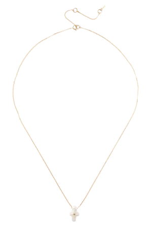 Gold and Pearl Playa Cross Necklace in Yellow Gold