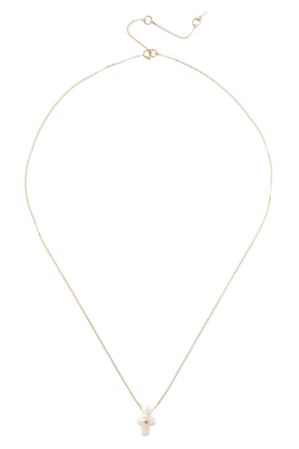 Gold and Pearl Playa Cross Necklace in Yellow Gold