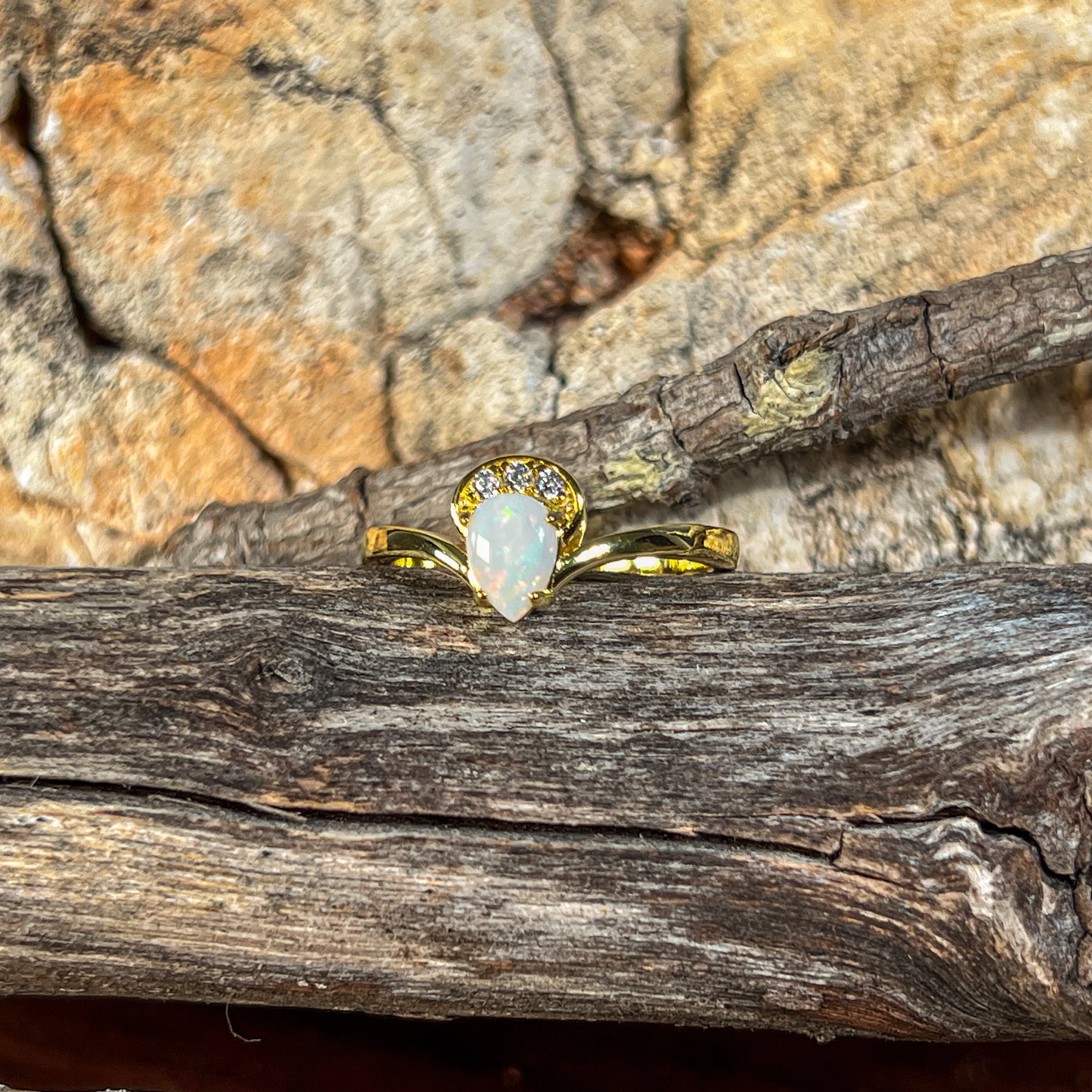 Gold Plated Silver White Opal pear shape 7x5mm ring