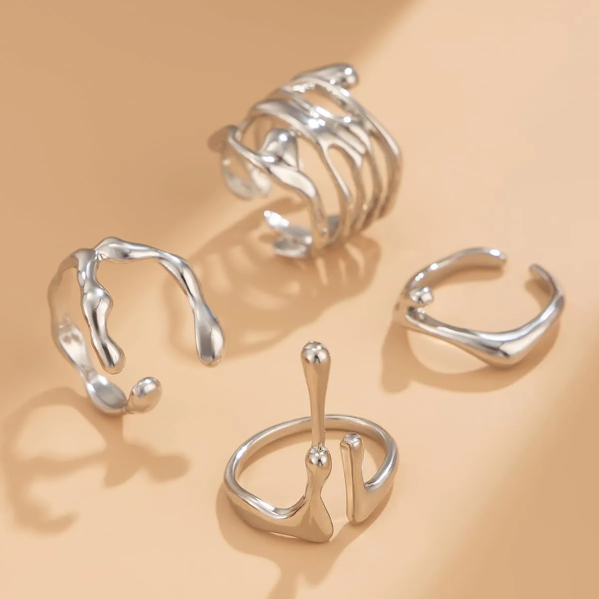 Gold Silver Liquid Stackable Rings Set Chunky Waterdrop Stacking Knuckle Finger Rings Lava Punk Hip Hop Statement Open Rings Jewelry for Women