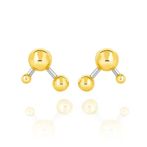 Gold Vermeil and Sterling Silver Two Tone Atomic Large Sphere Stud Earrings
