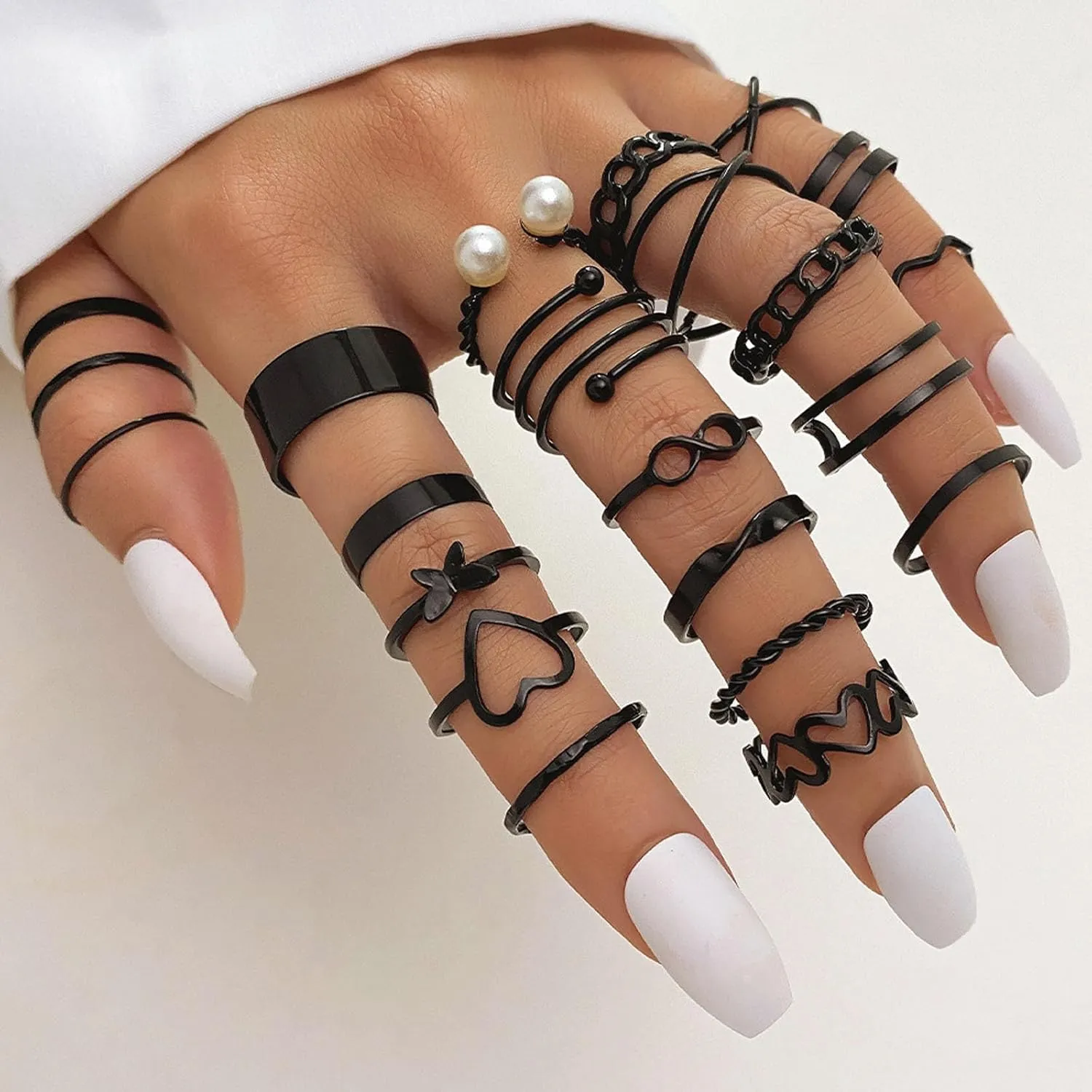 GYRMMUE 22Pcs Kunckle Rings Set for Women Boho Stackable Joint Rings Butterfly Pearl Heart Rings Vintage Open Adjustable Finger Rings Statement Ring Set Jewelry