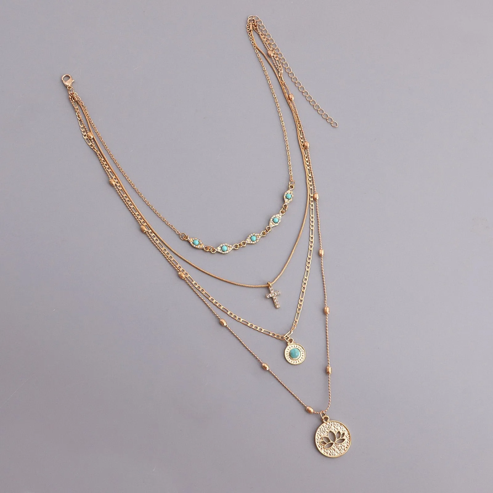 Hollow Flower Diamond Cross Pendant Necklace