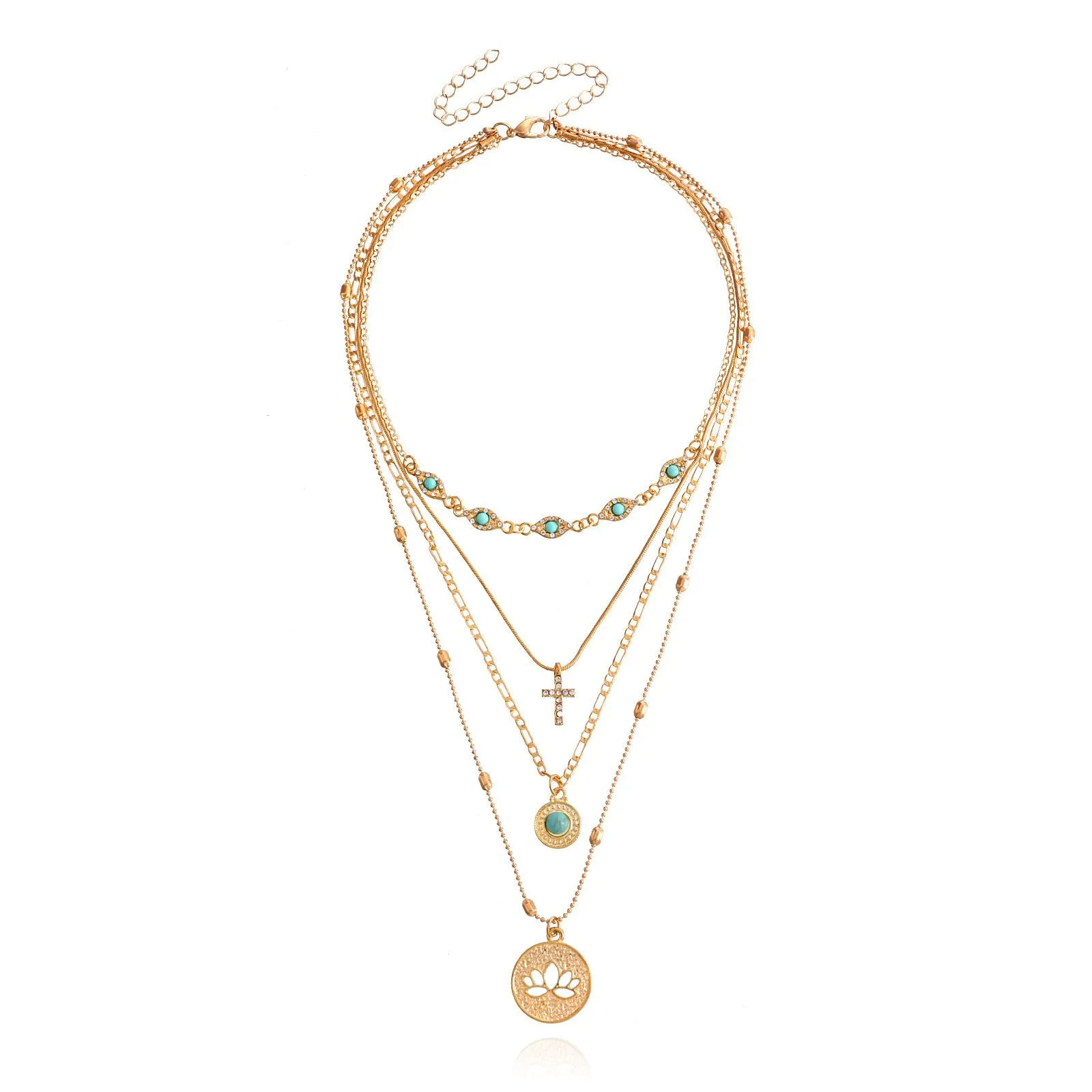Hollow Flower Diamond Cross Pendant Necklace