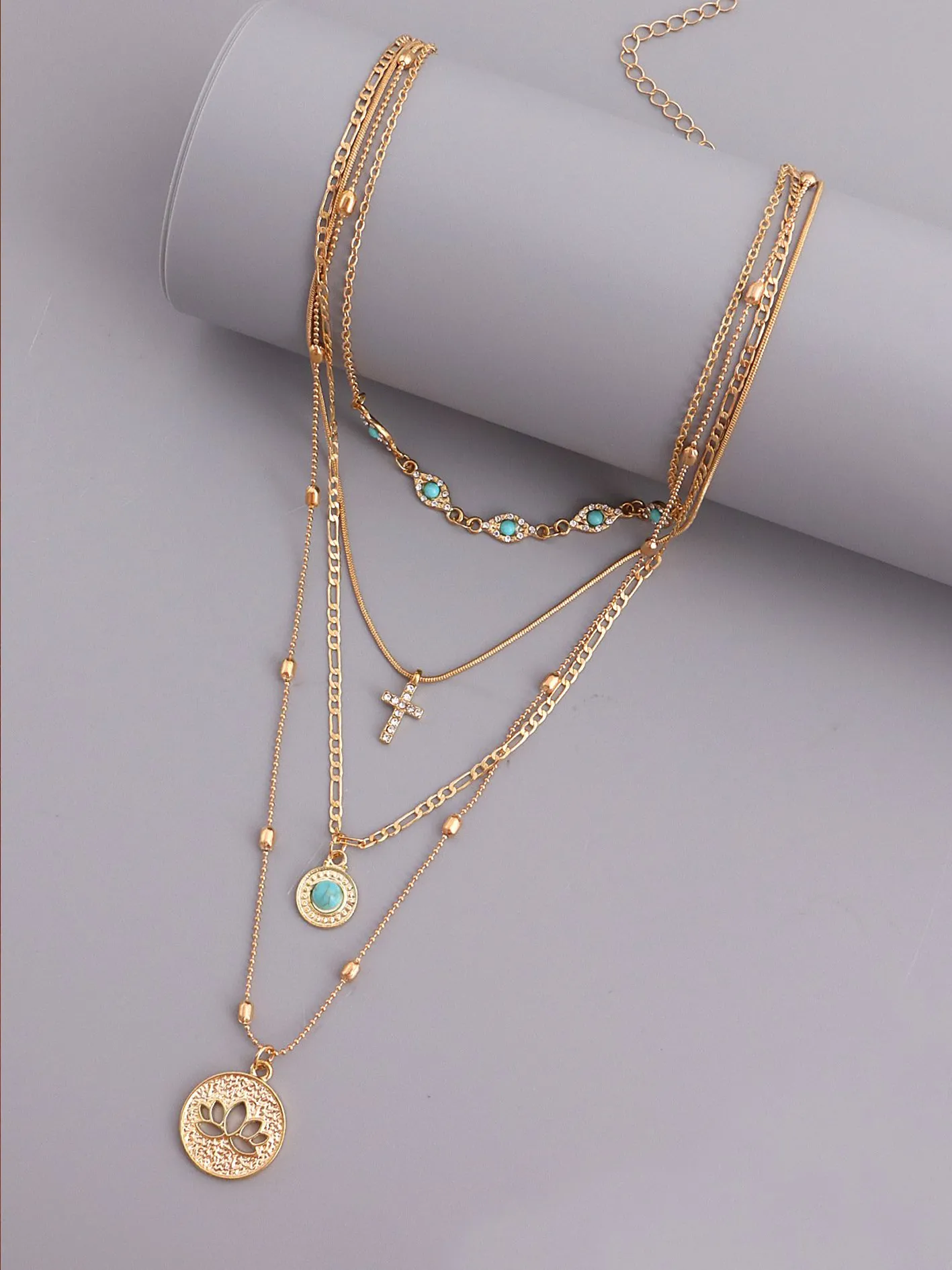Hollow Flower Diamond Cross Pendant Necklace