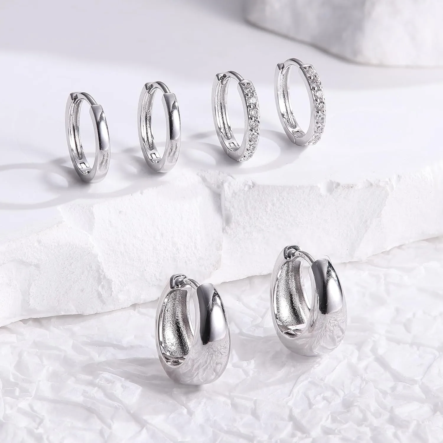 MILACOLATO 3 Pairs 925 Sterling Silver Earrings for Women, Dainty 14K Gold Plated Huggie Hoop Earrings Sets for Multiple Piercing, Hypoallergenic Cartilage Stud Hoop Earrings Stacks Trendy Jewelry Gifts for Women Mother