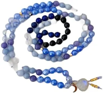 Natural Fire Agate Selenite Tanzanite 8mm 108 Mala Beads, Spiritual, Meditation Beads, Reiki, Japa Mala, Buddhist Prayer Beads, Yoga Bracelet, healing beads LKMALA-RRGU-2045