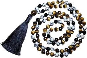 Natural Tiger's Eye,Black Agate,Dalmatian Jasper 8mm 108 Mala Beads, Spiritual, Meditation Beads, Reiki, Japa Mala, Buddhist Prayer Beads, Yoga Bracelet, healing beads LKMALA-RRGU-3817