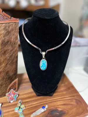Navajo Handmade Blue Ridge Genuine Turquoise on Sterling Silver Pendant - Artist Betta Lee