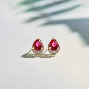 Pear Ruby & Diamond Earrings