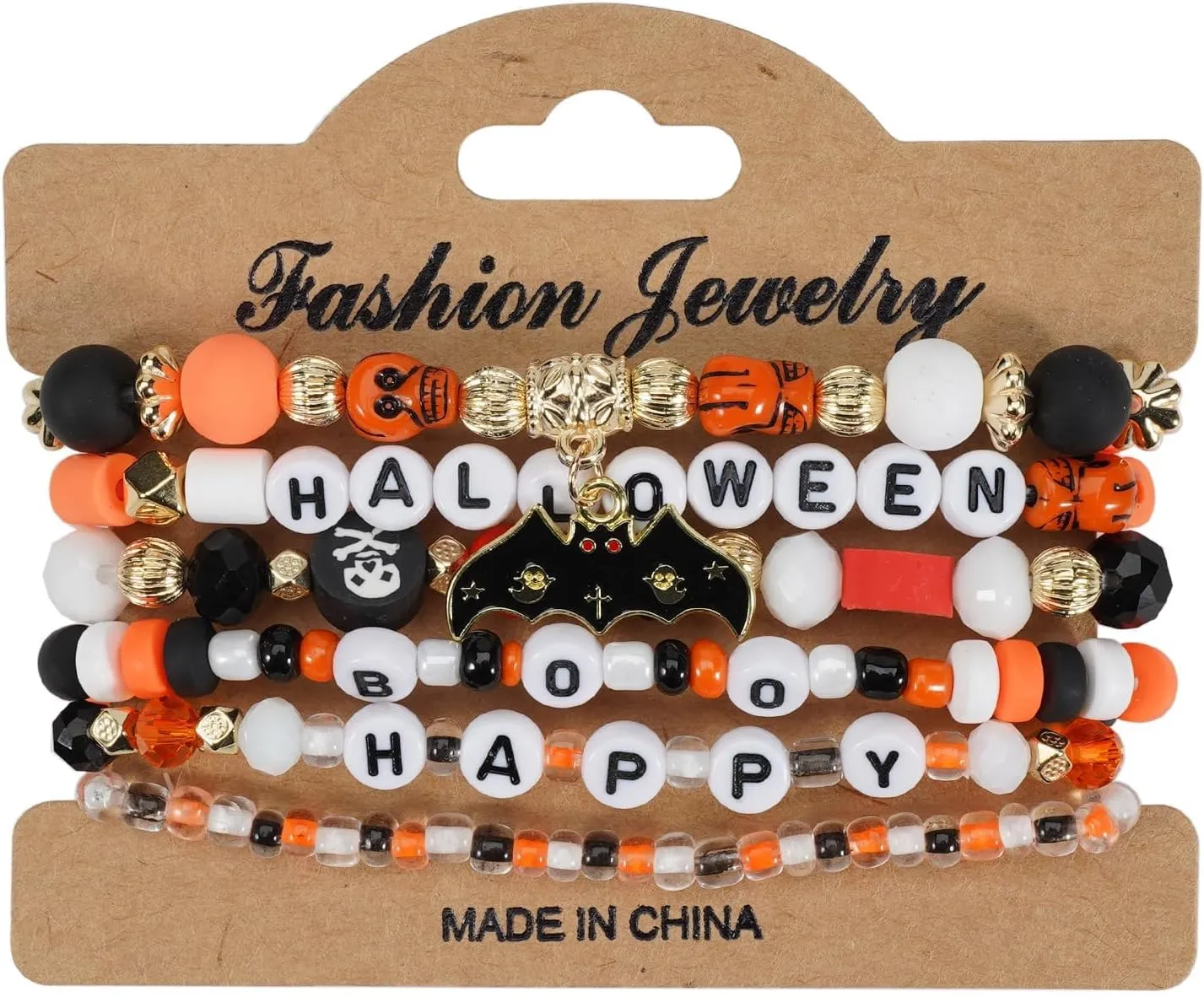 Pingyongchang Halloween Beads Bracelets Set Multi Layered Bat Pumpkin Spider Skull Ghost Charm Bracelet for Women Men Acrylic Stackable Costumes Stretch Bracelet Friendship Holiday Party Gifts