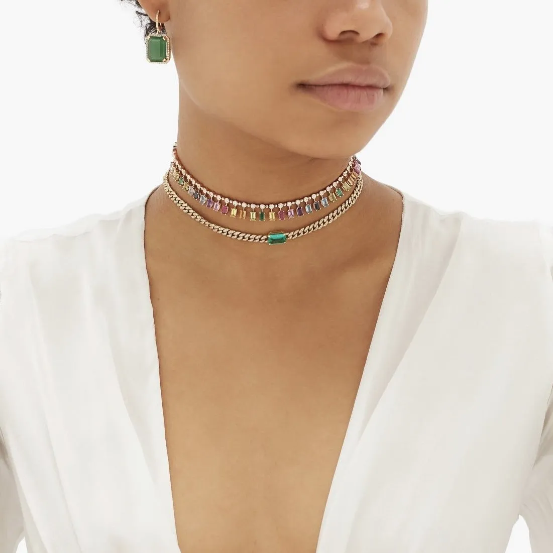 READY TO SHIP EMERALD PENDANT LINK NECKLACE