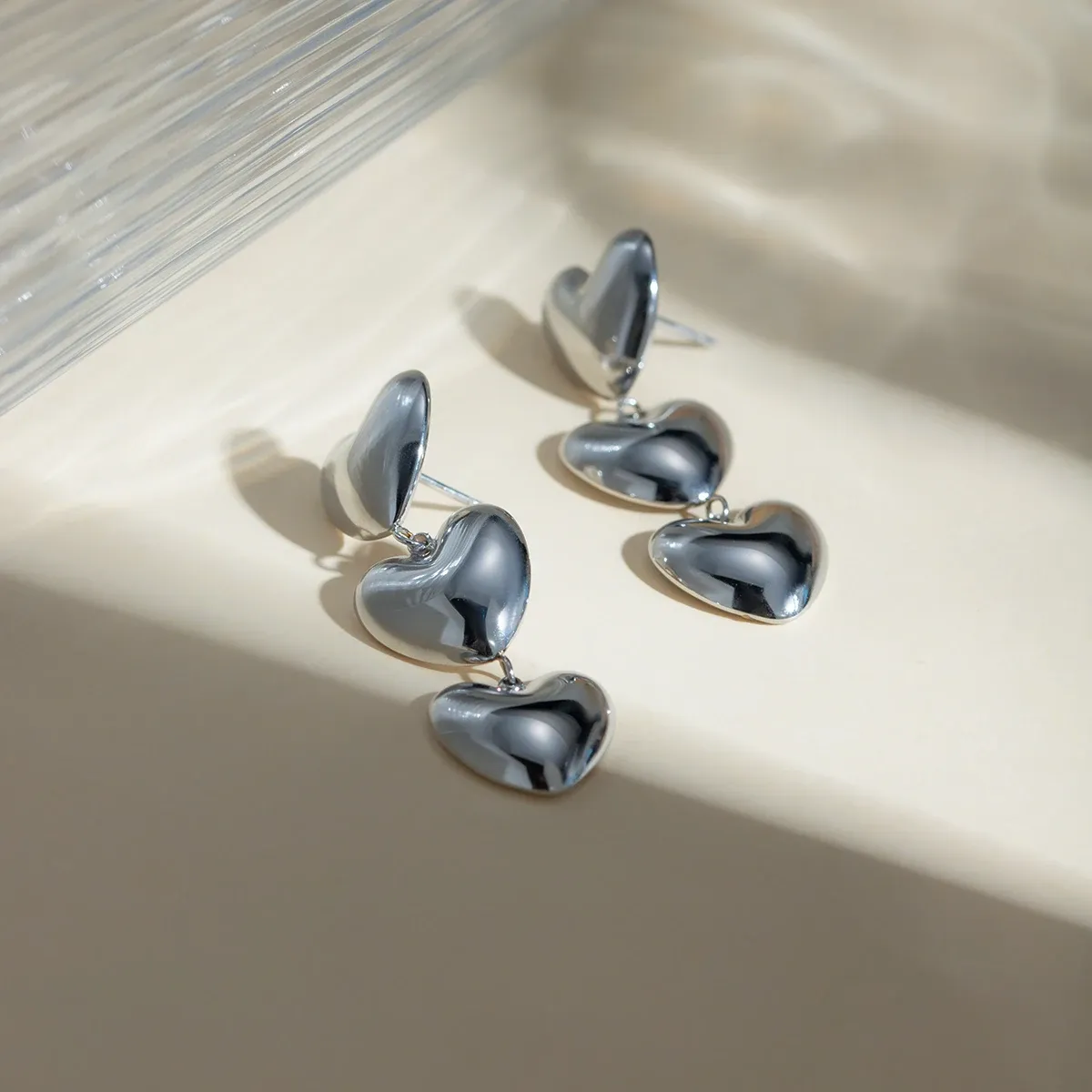 Smooth Love Heart Pendant Earrings