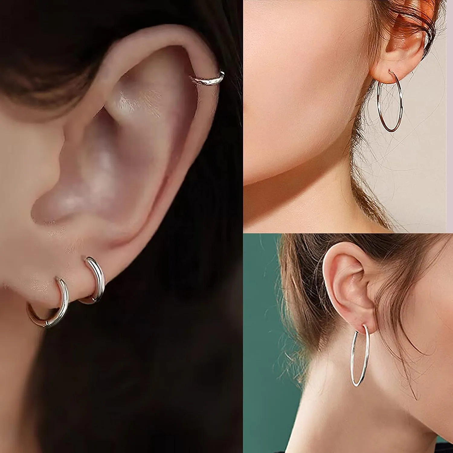 Stainless Steel Gold/Silver Plated Hoop Earrings for Women, Hypoallergenic 14k Gold Hoops Huggie Earrings Lightweight Cartilage Small CZ Ball Flatback Studs Earring Pack for Multiple Piercing
