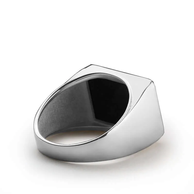 Statement Men's Ring Sterling Silver with Big Natural Stone