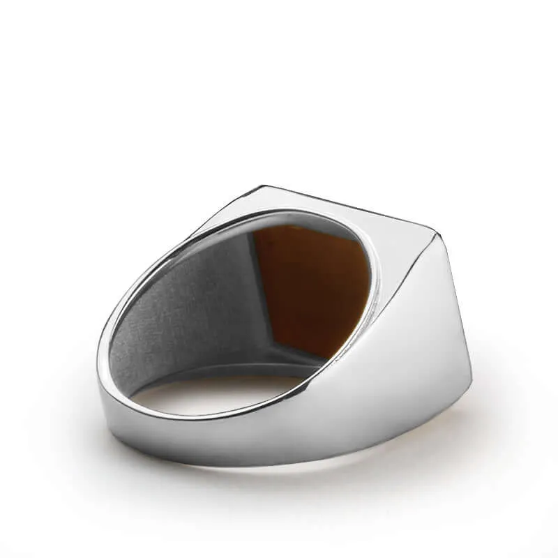 Statement Men's Ring Sterling Silver with Big Natural Stone
