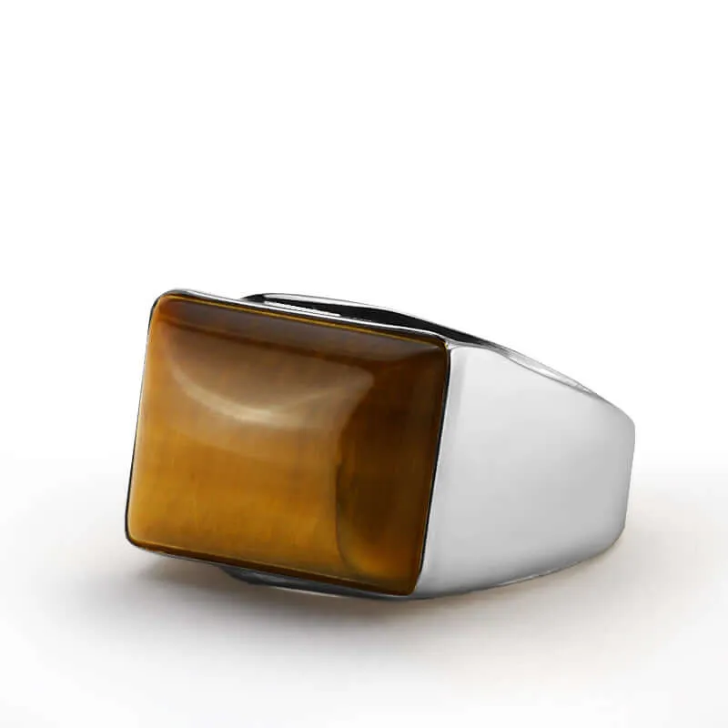 Statement Men's Ring Sterling Silver with Big Natural Stone