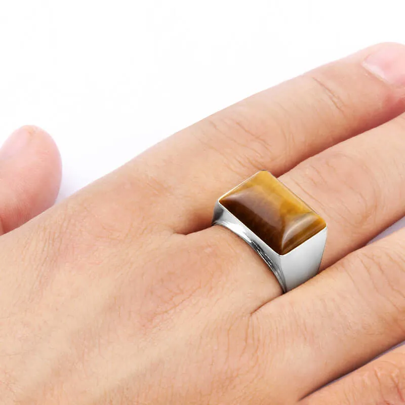 Statement Men's Ring Sterling Silver with Big Natural Stone