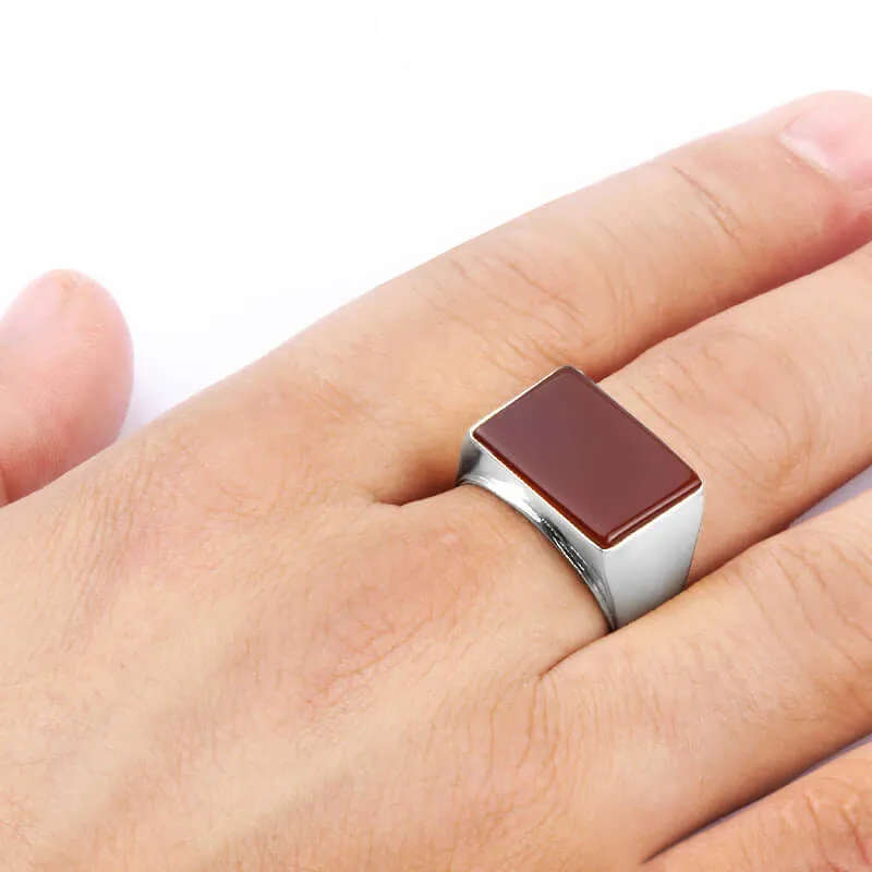 Statement Men's Ring Sterling Silver with Big Natural Stone