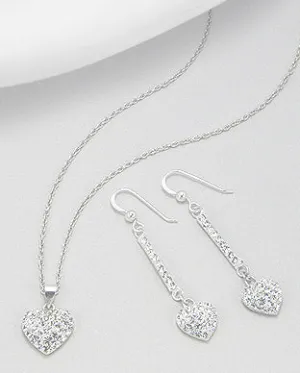 Sterling Silver Heart Drop Earrings & Pendant Set