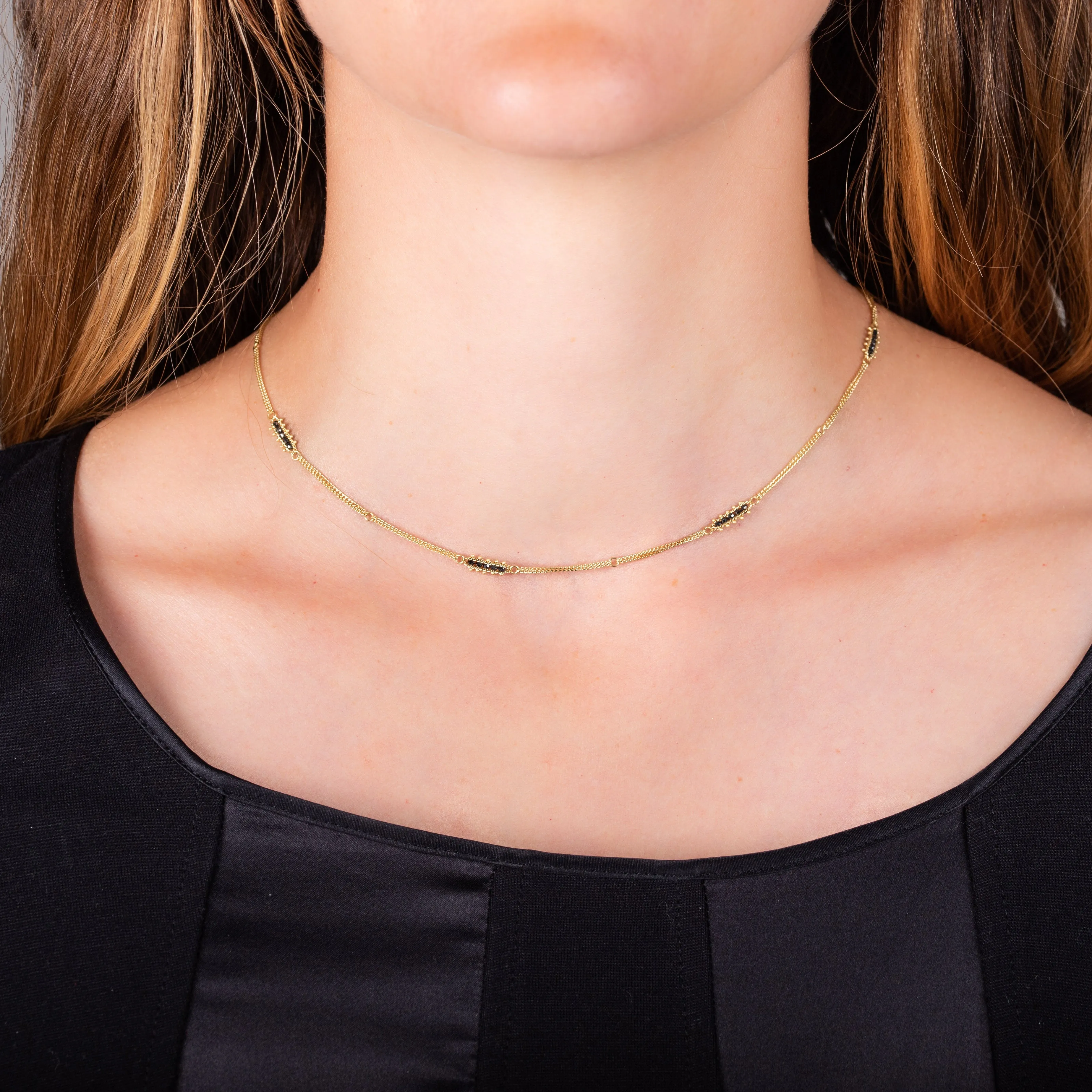 Textile Station Necklace in Black Diamond
