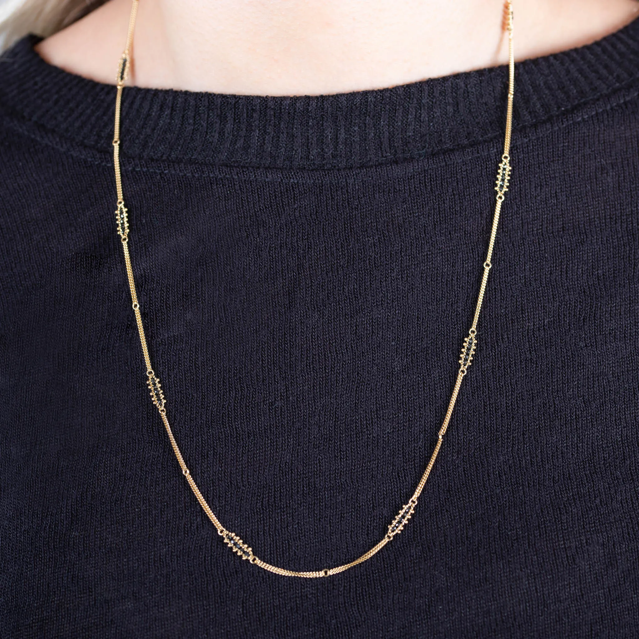 Textile Station Necklace in Black Diamond
