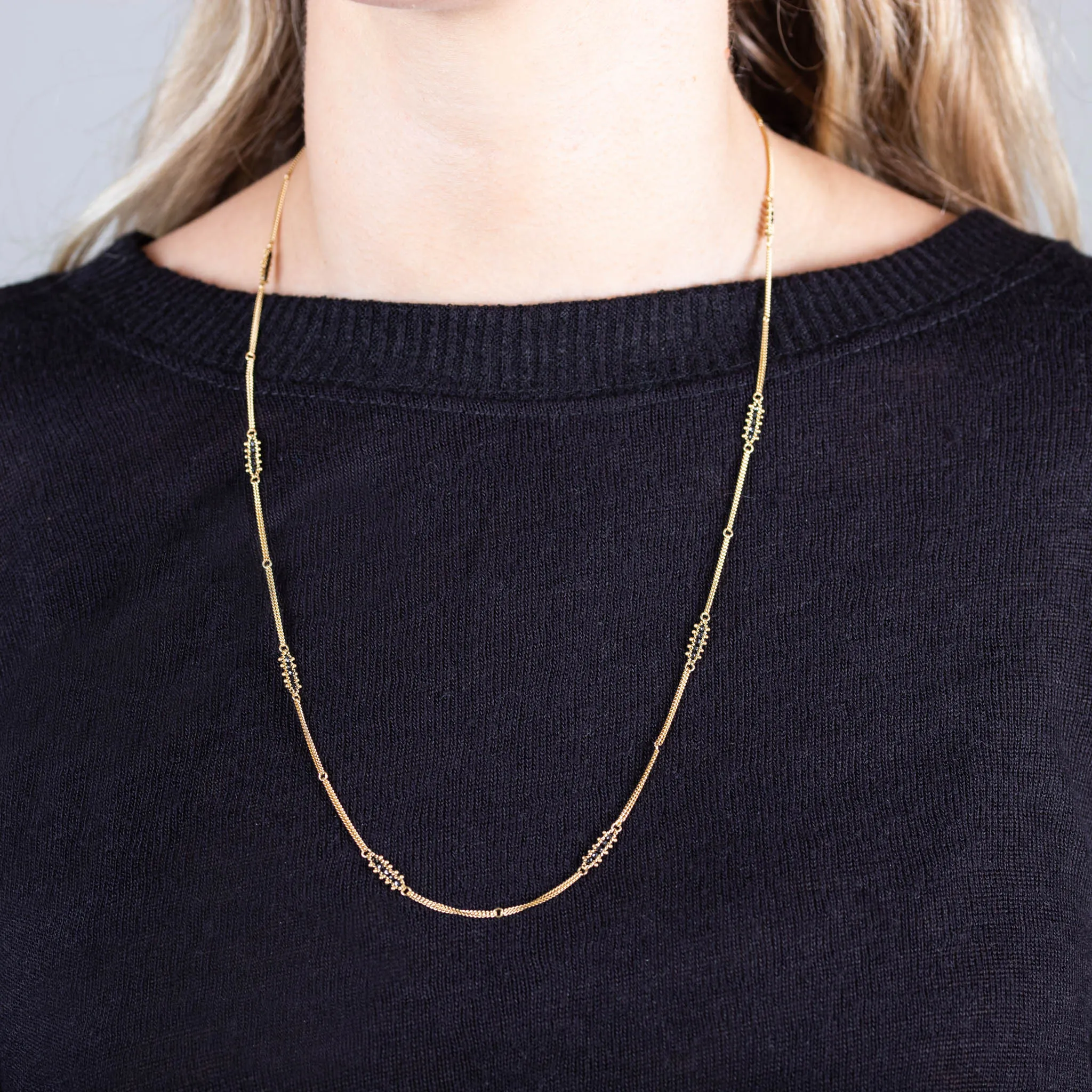 Textile Station Necklace in Black Diamond