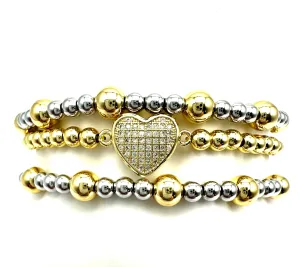 Two Tone Pave Heart Stack