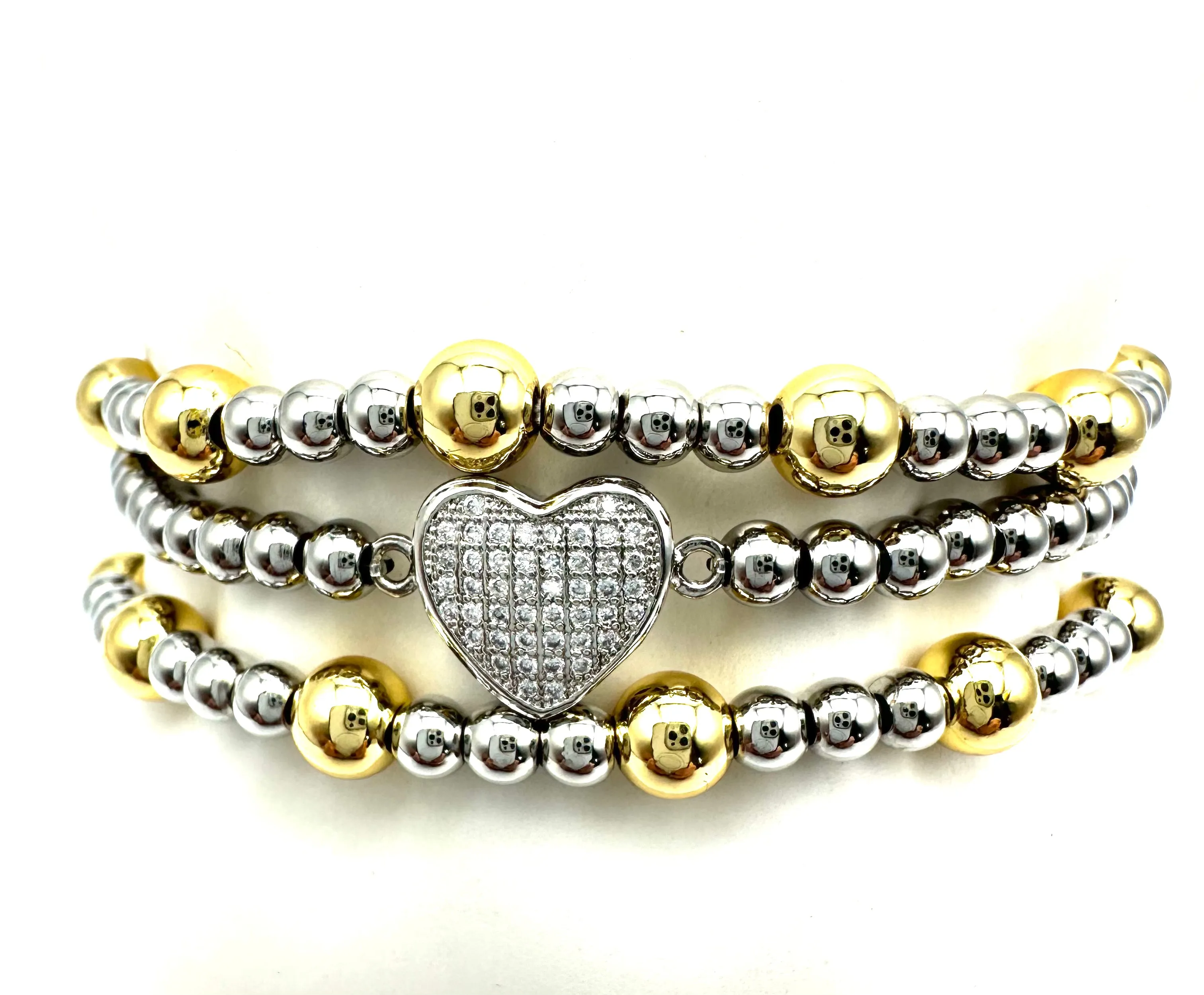 Two Tone Pave Heart Stack