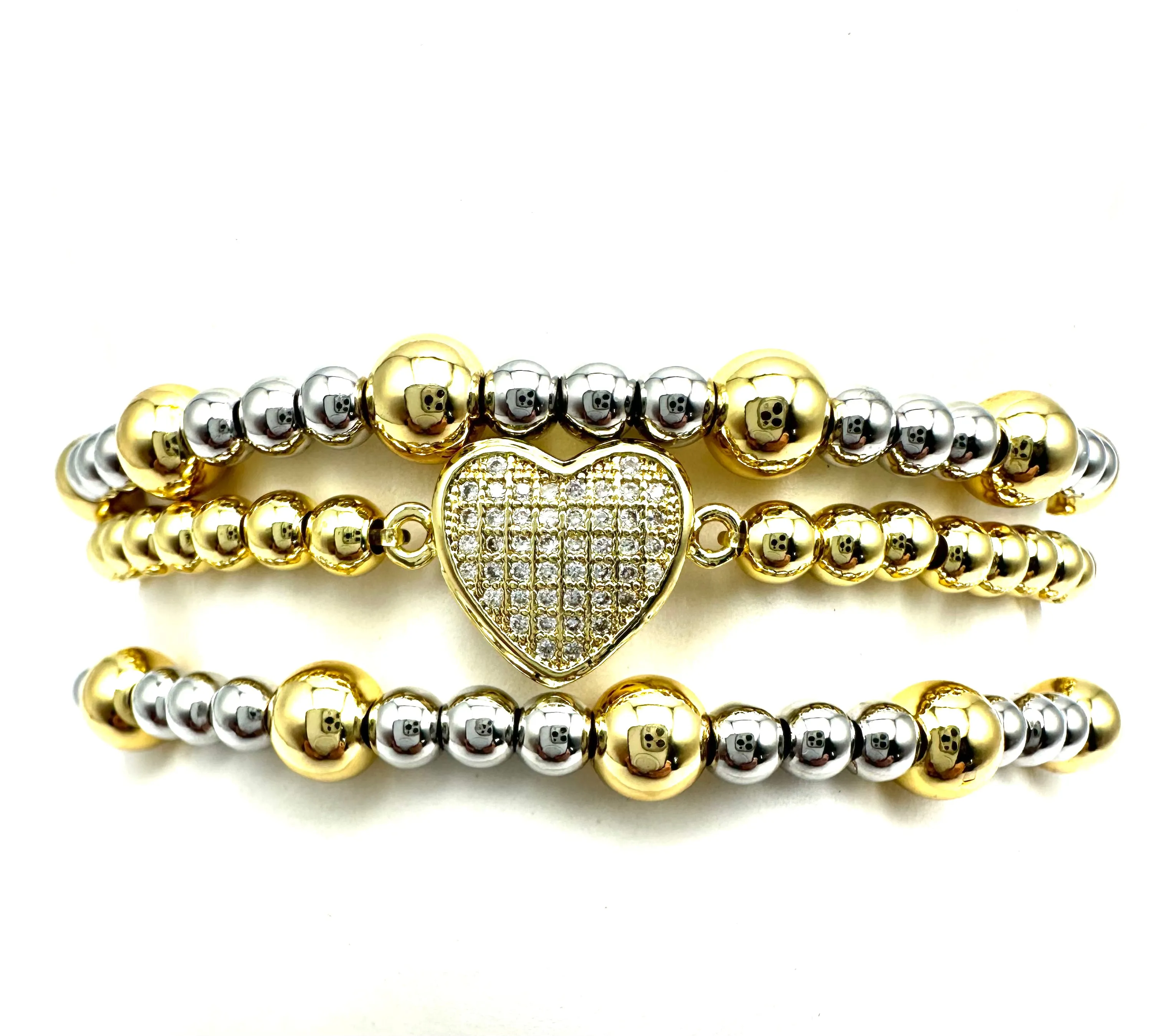 Two Tone Pave Heart Stack