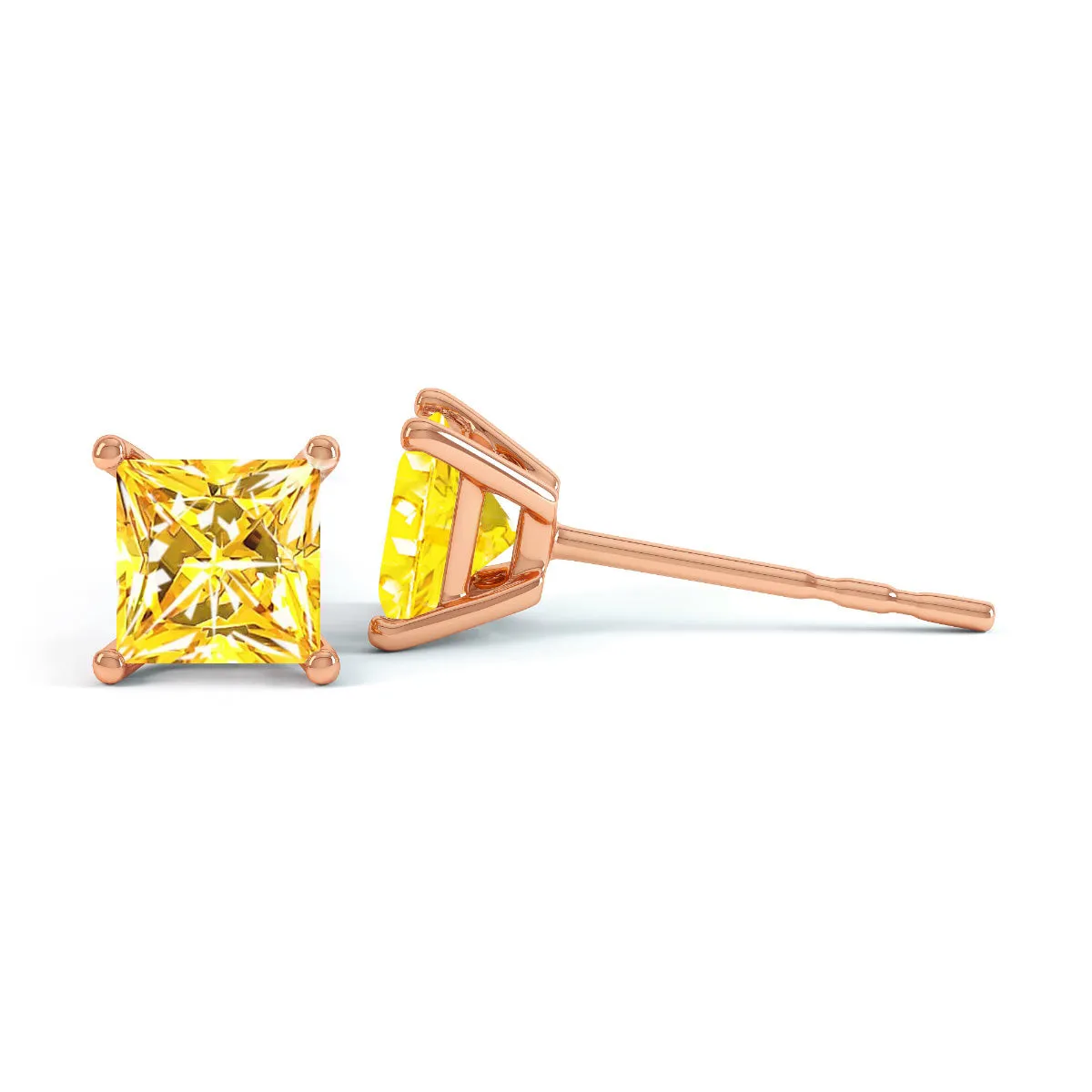 VALENTIA - Princess Yellow Sapphire 18k Rose Gold Stud Earrings