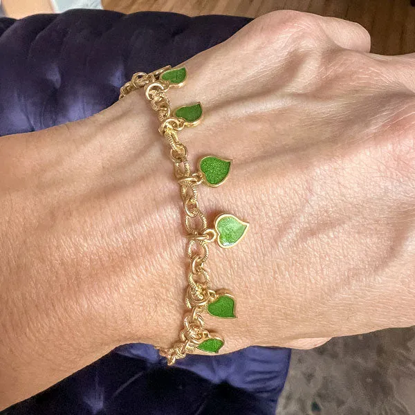 Vintage Green Enamel Heart Charm Bracelet