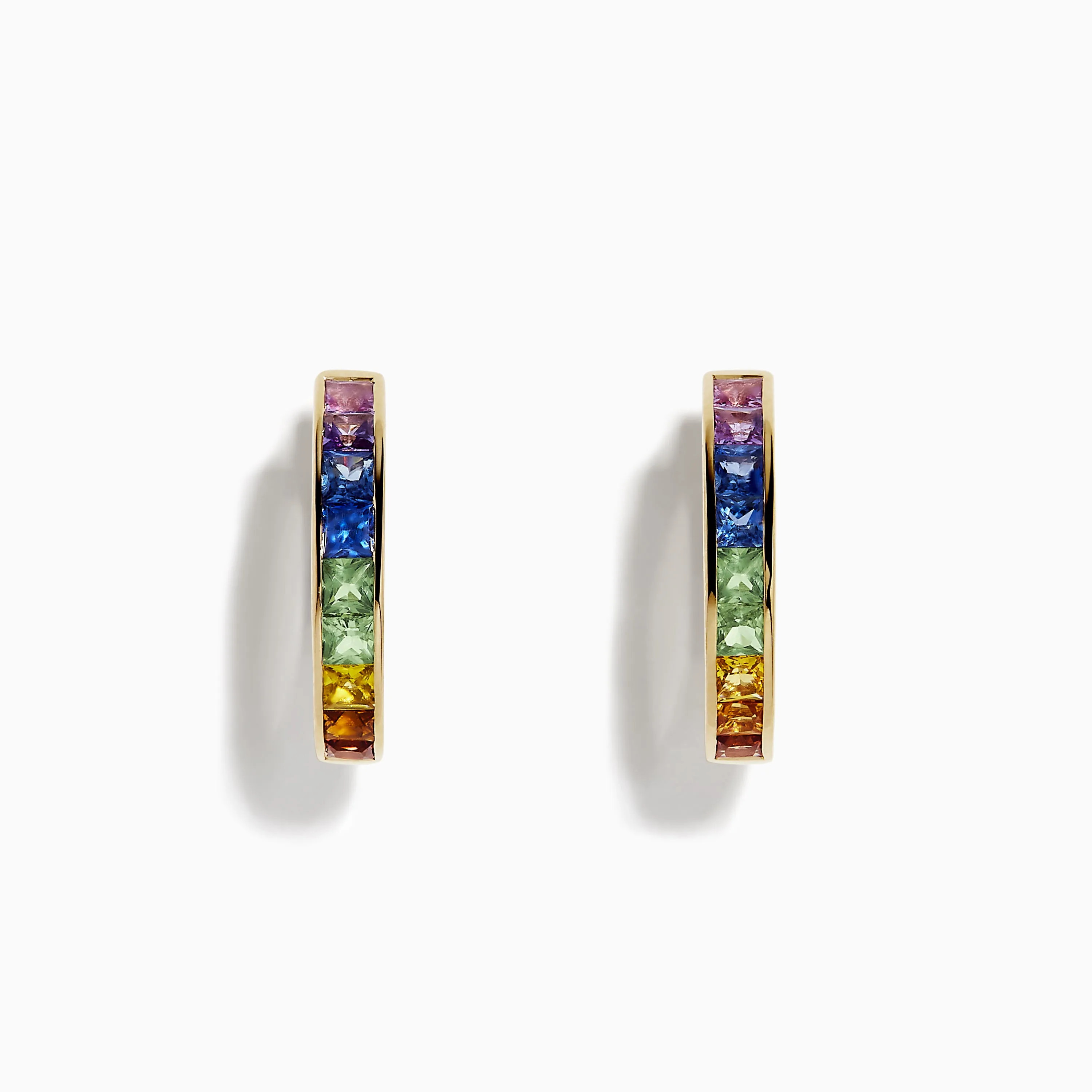 Watercolor 14k Yellow Gold Princess Cut Multi Sapphire Hoop Earrings